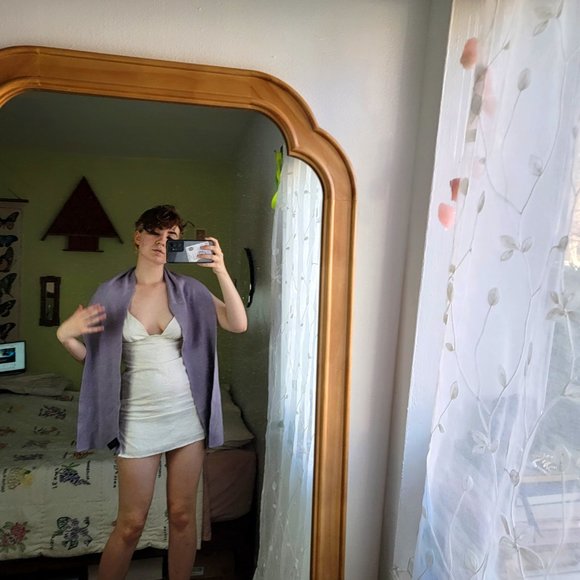 lilac silk and cashmere knit long scarf - Picture 3 of 4